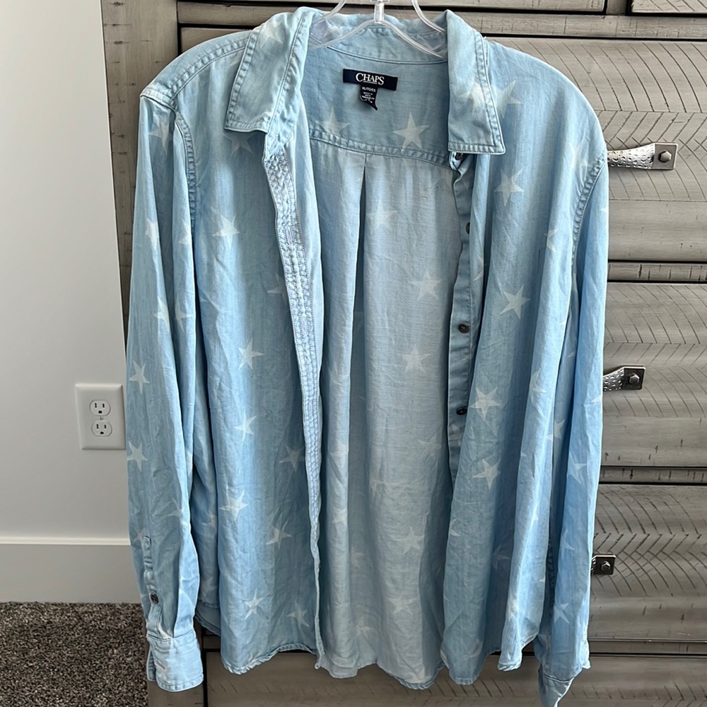 Chaps Light Blue Star Pattern Button Down Shirt